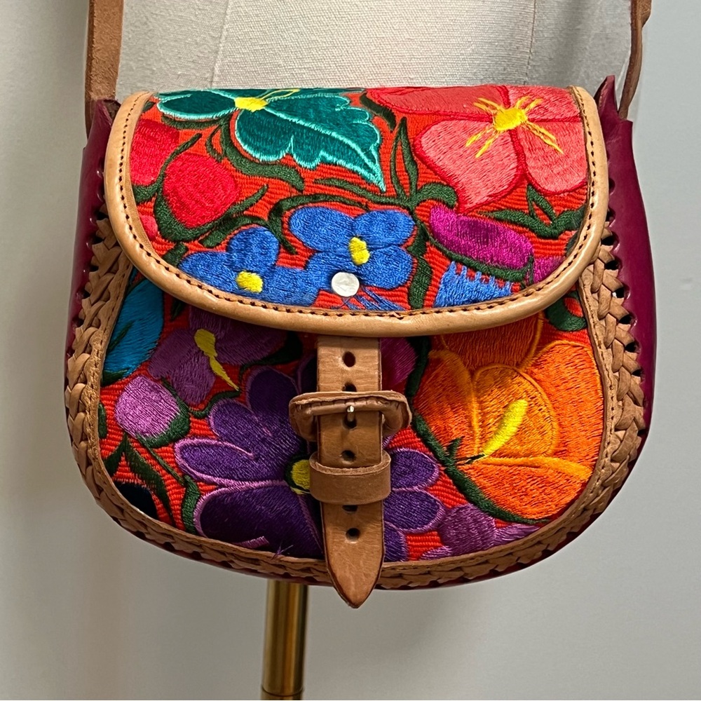 Colorful Handmade Embroidered Mexican Flower Bag